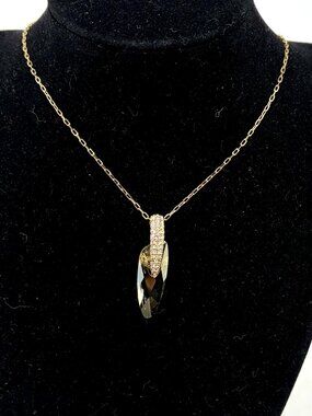 Swarovski Signed Swan Crafty Golden Shadow Crystal Pendant Necklace Gold Chain